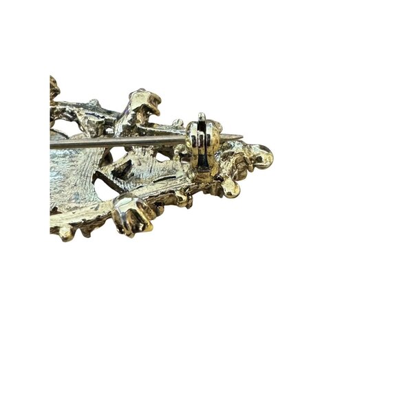 Vintage Edwardian Brooch Amethyst Rhinestones Foil Center Tube Closure Gold Tone - Picture 5 of 9